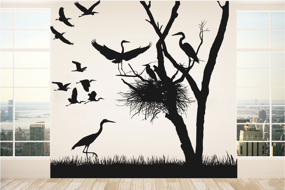 Herons and Nest Vinyl Coastal Home Decor Wall Decal