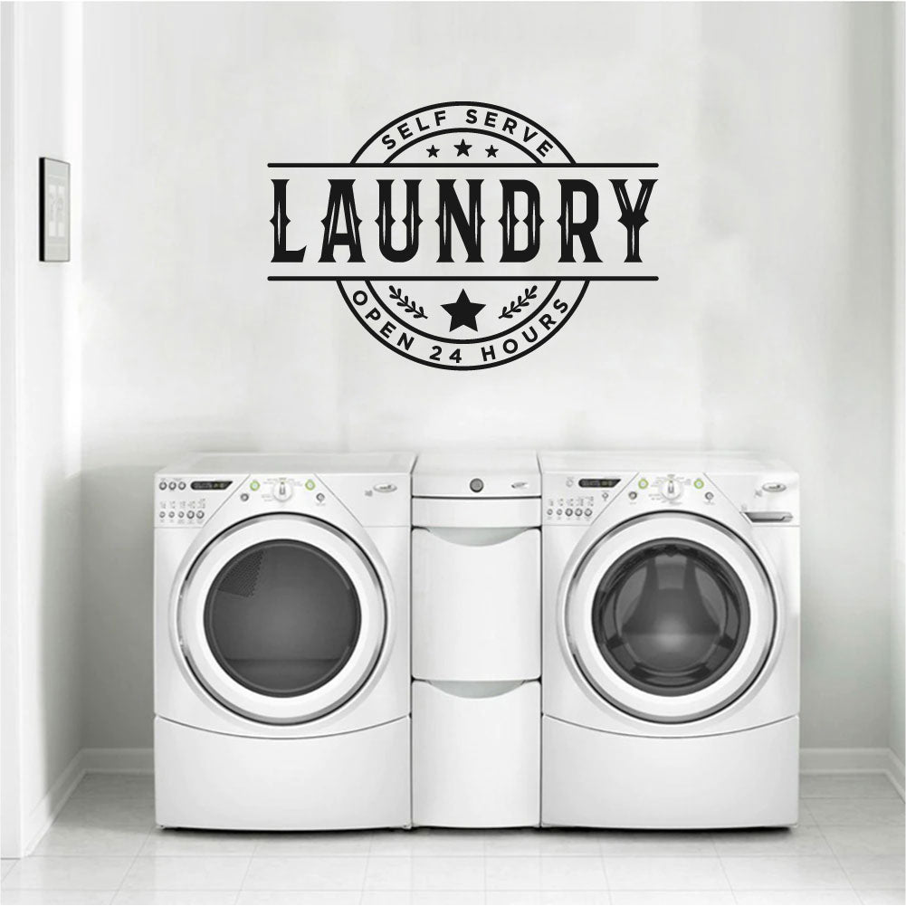 Self Serve Laundry Open 24 Hours Vinyl Wall Decal 