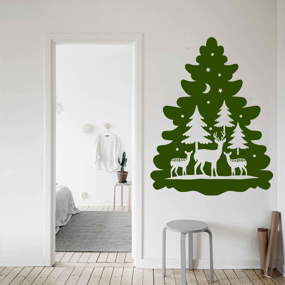 Christmas Tree and Reindeer Vinyl Wall Decal