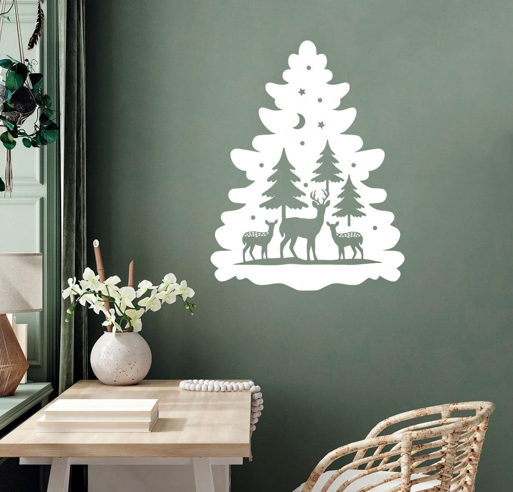Christmas Tree and Reindeer Vinyl Wall Decal