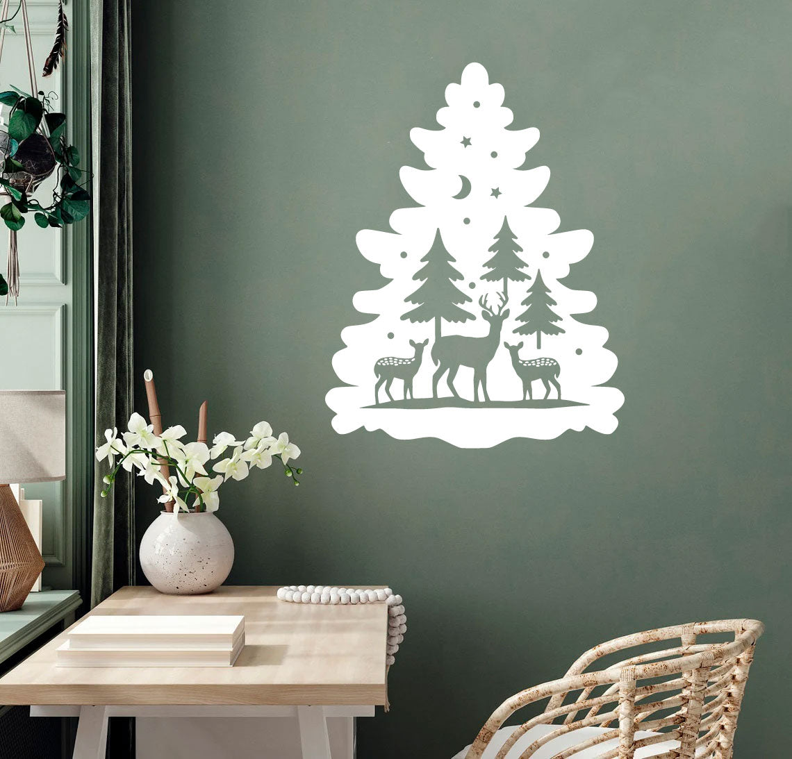 Christmas Tree and Reindeer Vinyl Wall Decal