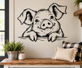 Cute Pig Peeking Over Fence Wall Decal