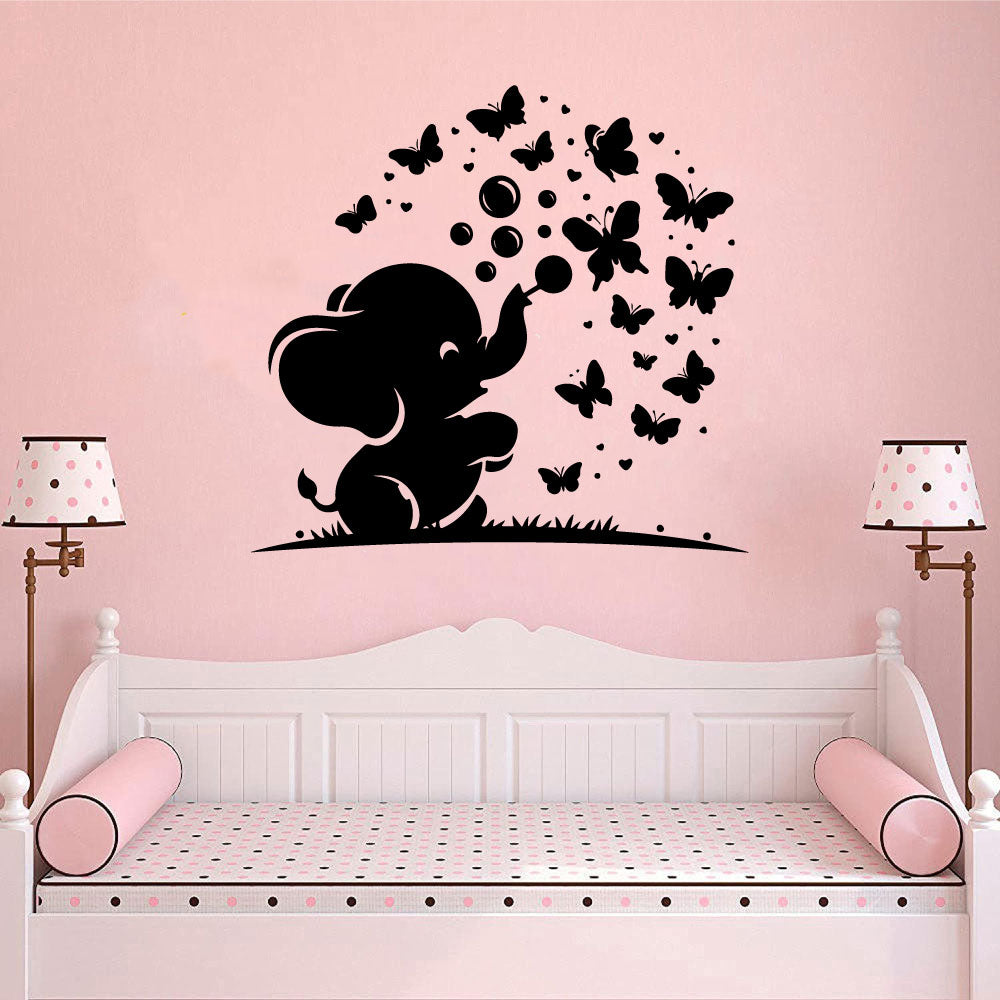 Elephant Baby and Butterflies Vinyl Wall Decal