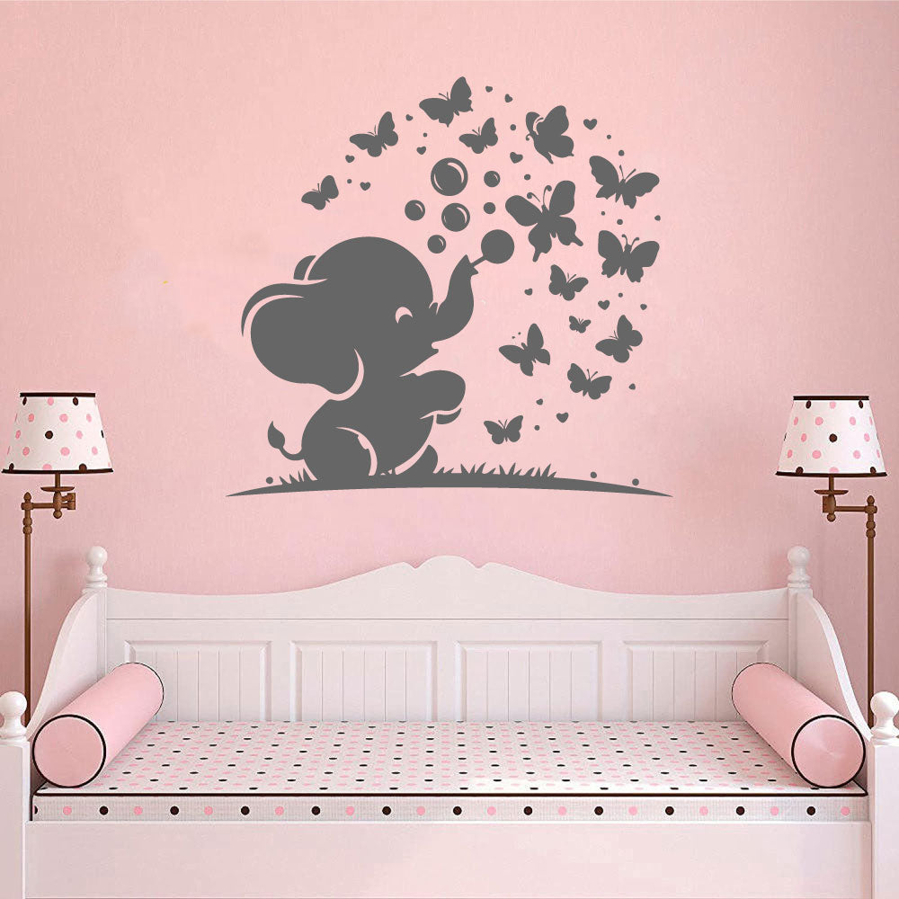 Elephant Baby and Butterflies Vinyl Wall Decal