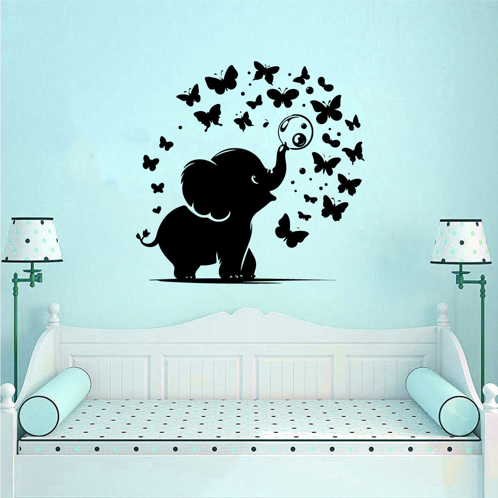 Elephant Baby and Butterflies Vinyl Wall Decal