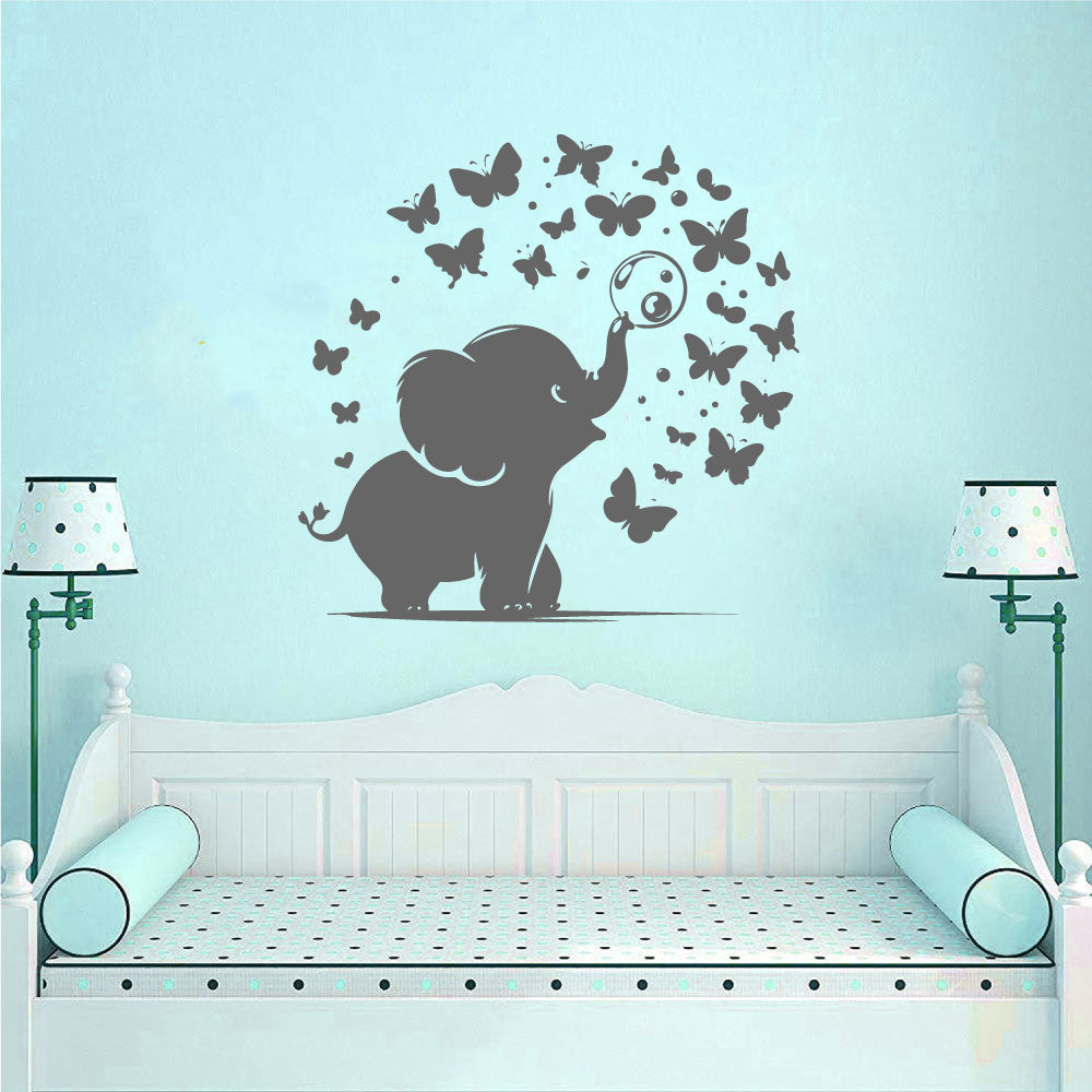 Elephant Baby and Butterflies Vinyl Wall Decal