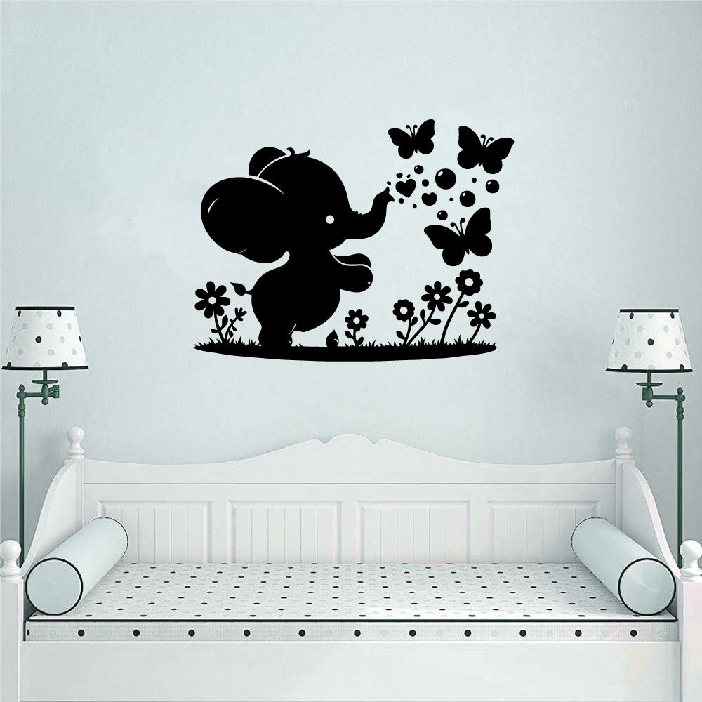 Elephant Baby and Butterflies Vinyl Wall Decal