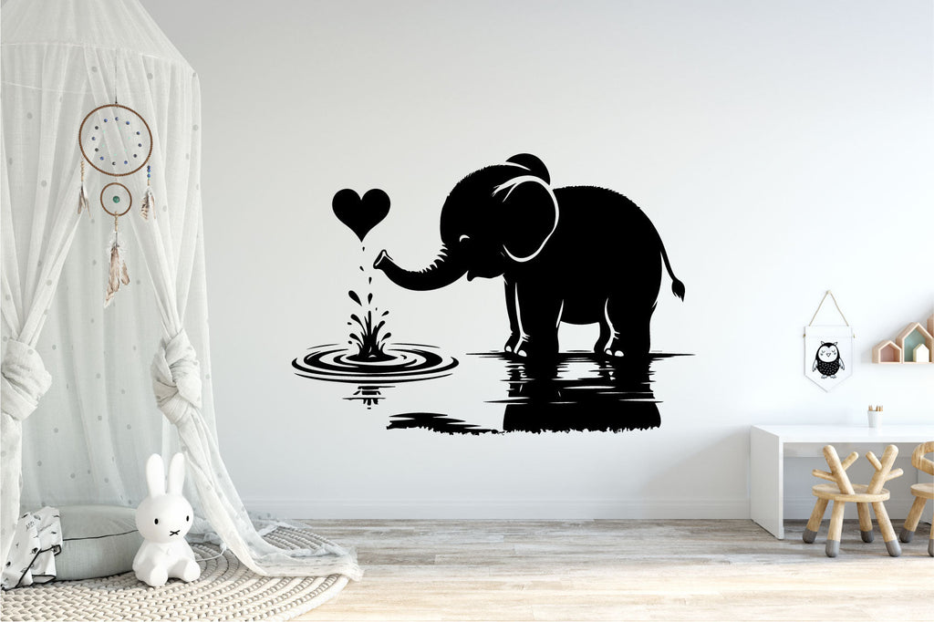 Elephant Baby and Heart Vinyl Wall Decal