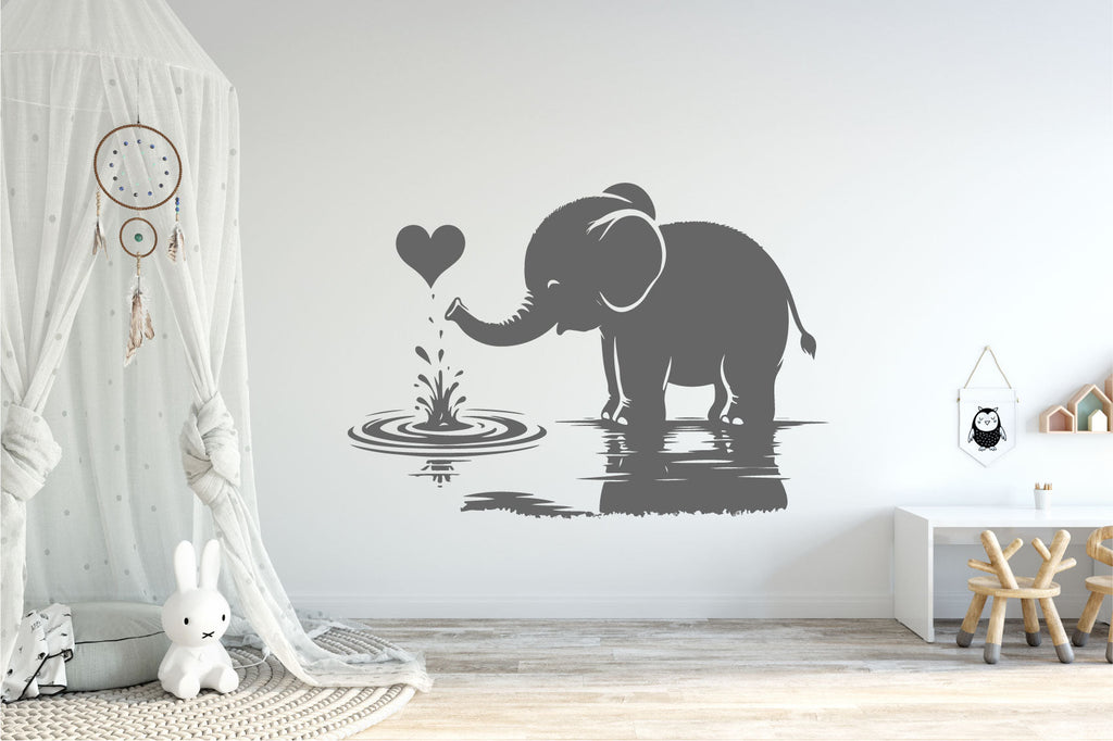 Elephant Baby and Heart Vinyl Wall Decal