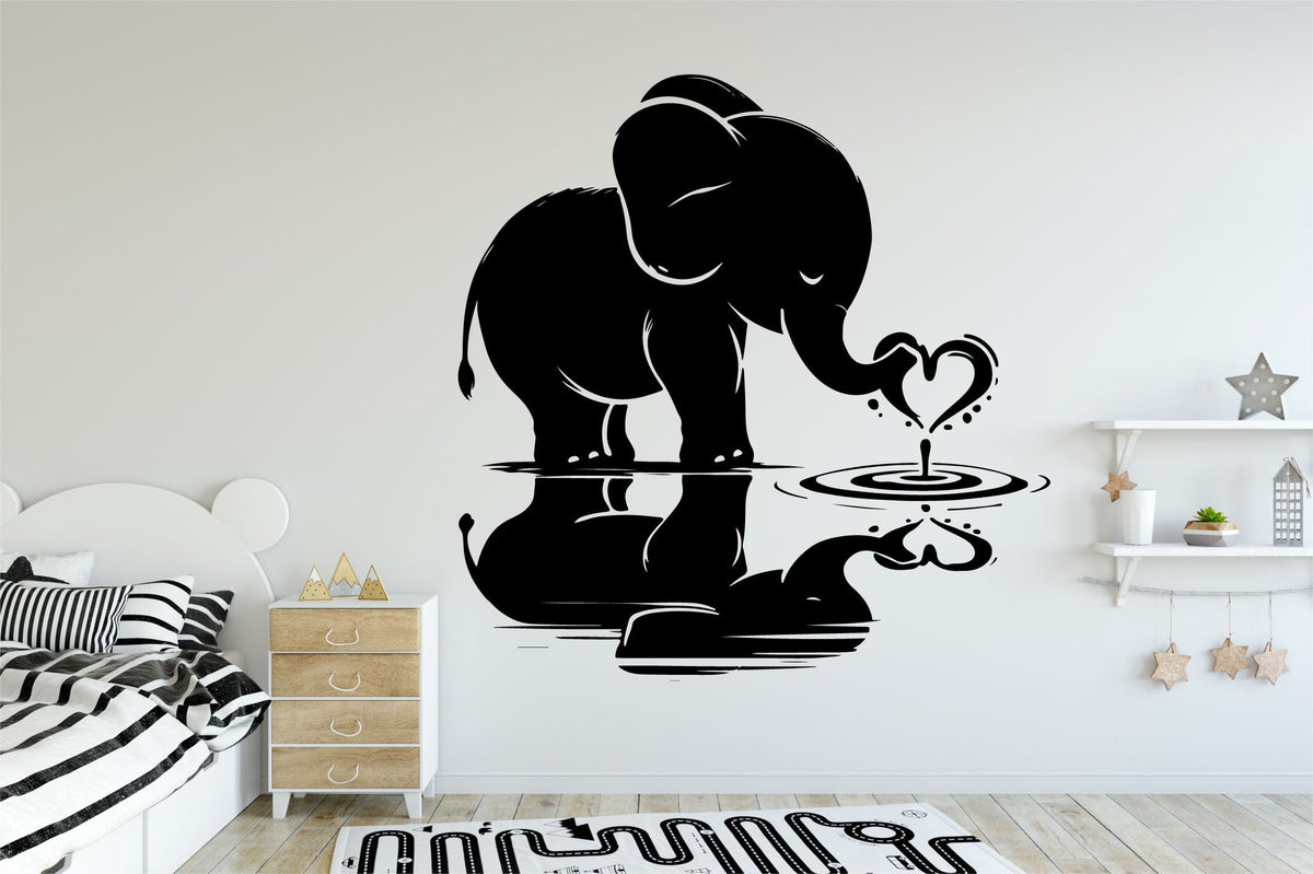 Elephant Baby and Heart Vinyl Wall Decal