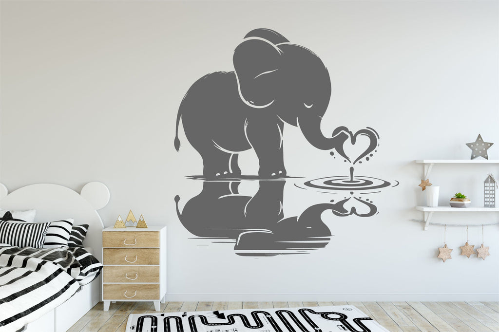 Elephant Baby and Heart Vinyl Wall Decal