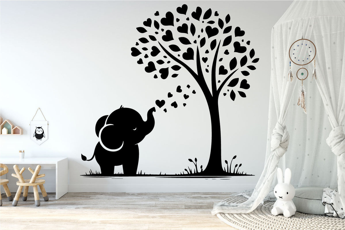 Elephant and Heart Tree Vinyl Wall Decal