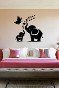 Elephant Mom and Baby with Butterfly Vinyl Wall Decal