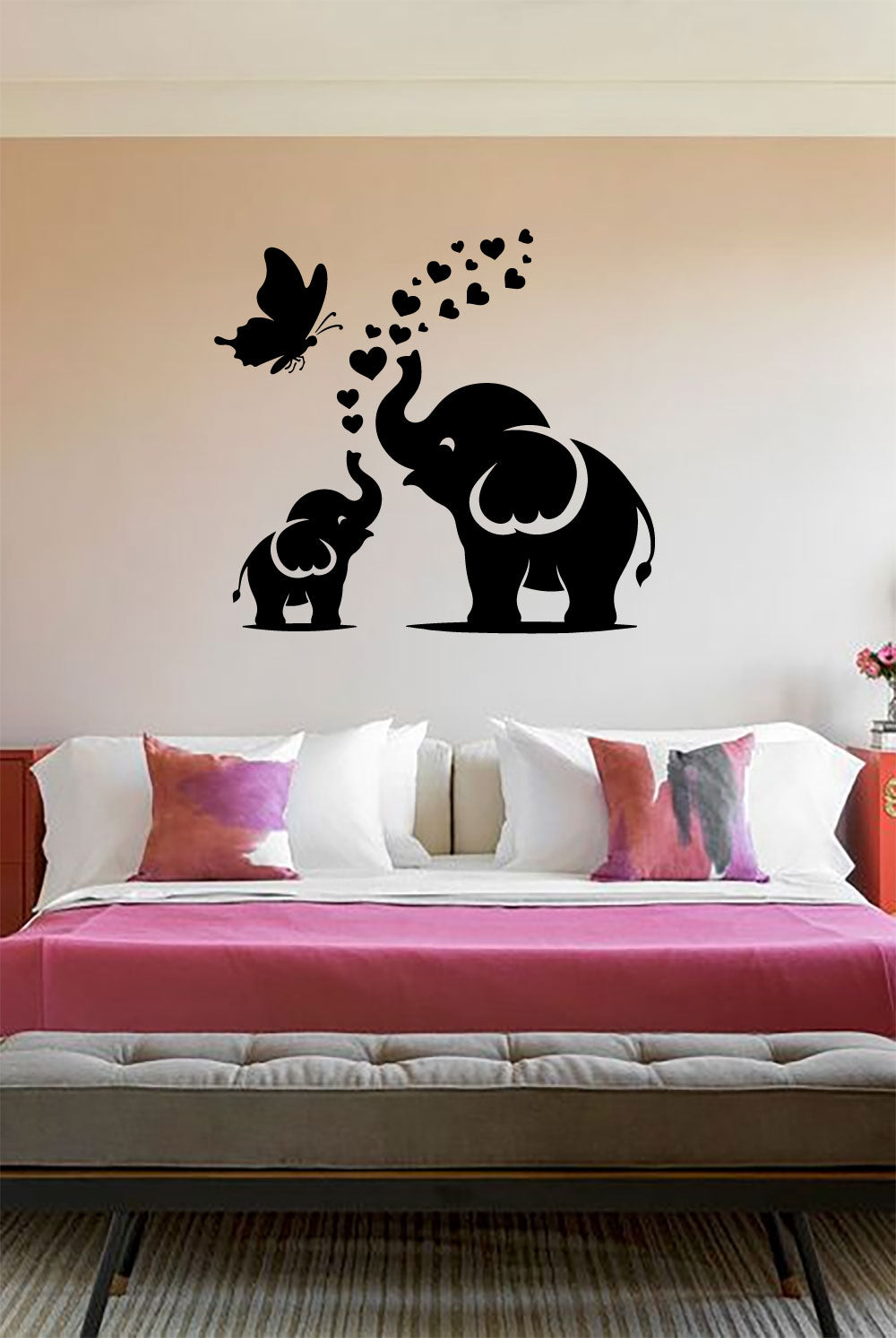 Elephant Mom and Baby with Butterfly Vinyl Wall Decal