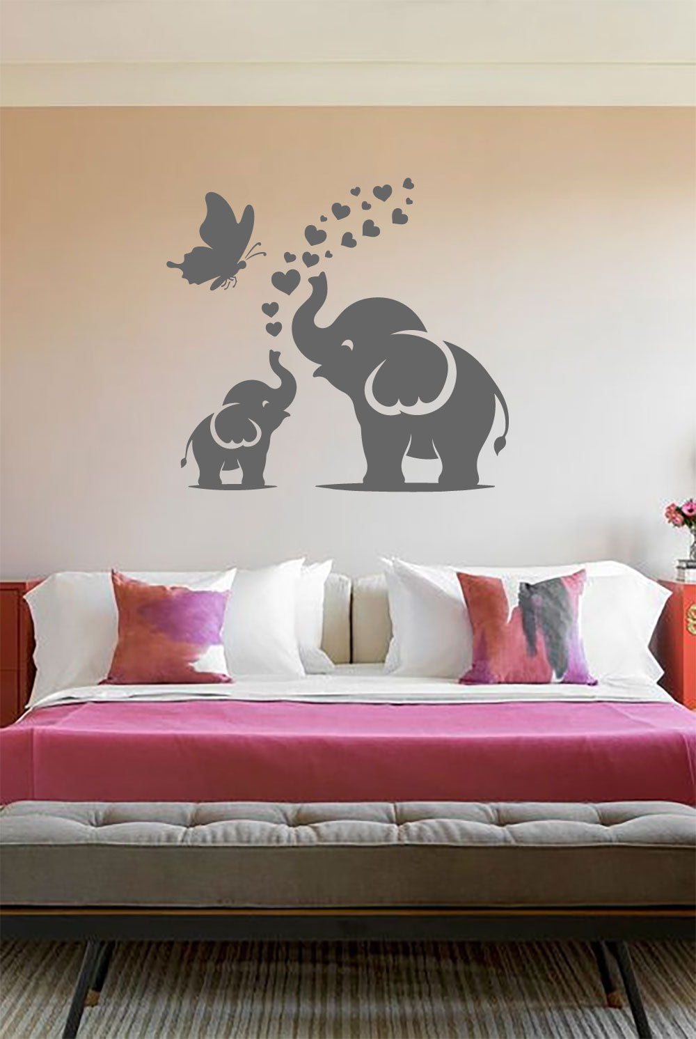 Elephant Mom and Baby with Butterfly Vinyl Wall Decal