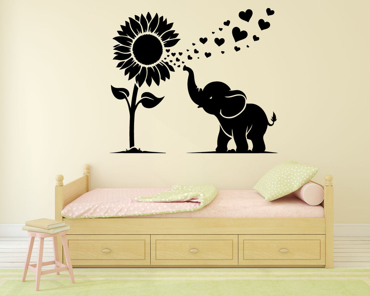 Elephant and Sunflower Vinyl Wall Decal
