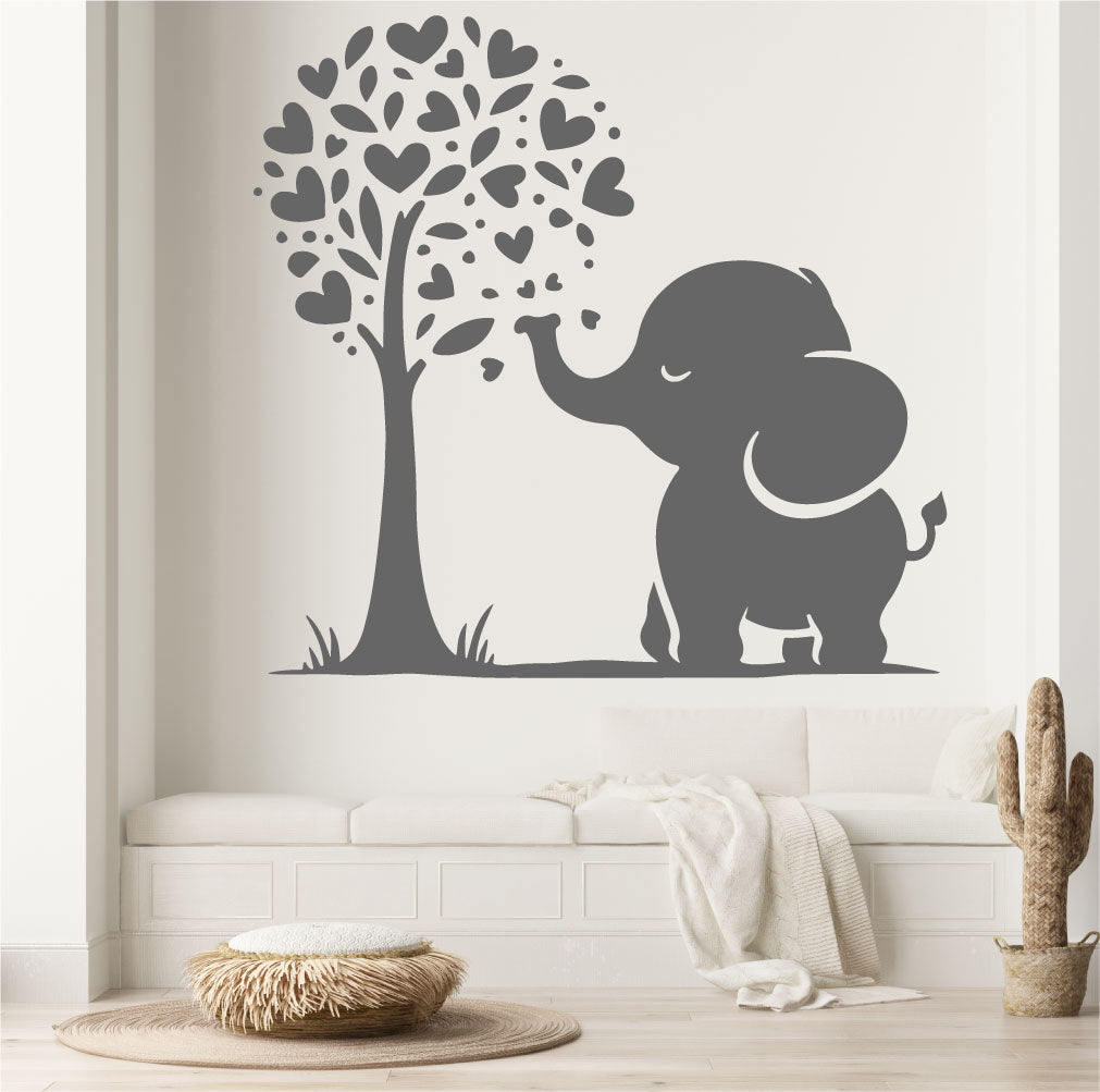 Elephant and Heart Tree Vinyl Wall Decal
