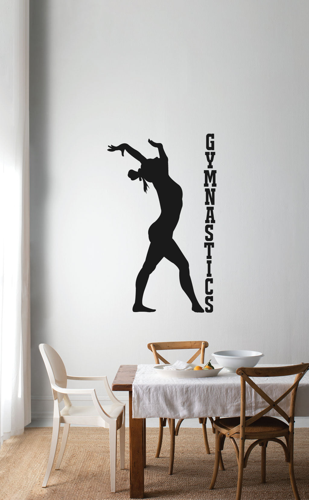 Gymnastics with Gymnast Silhouette Vinyl Wall Words Decal