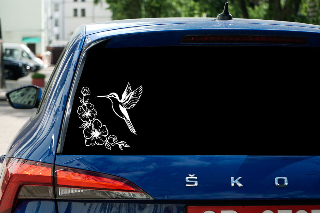 Hummingbird and Tropical Hibiscus Flowers Vinyl Wall Decal