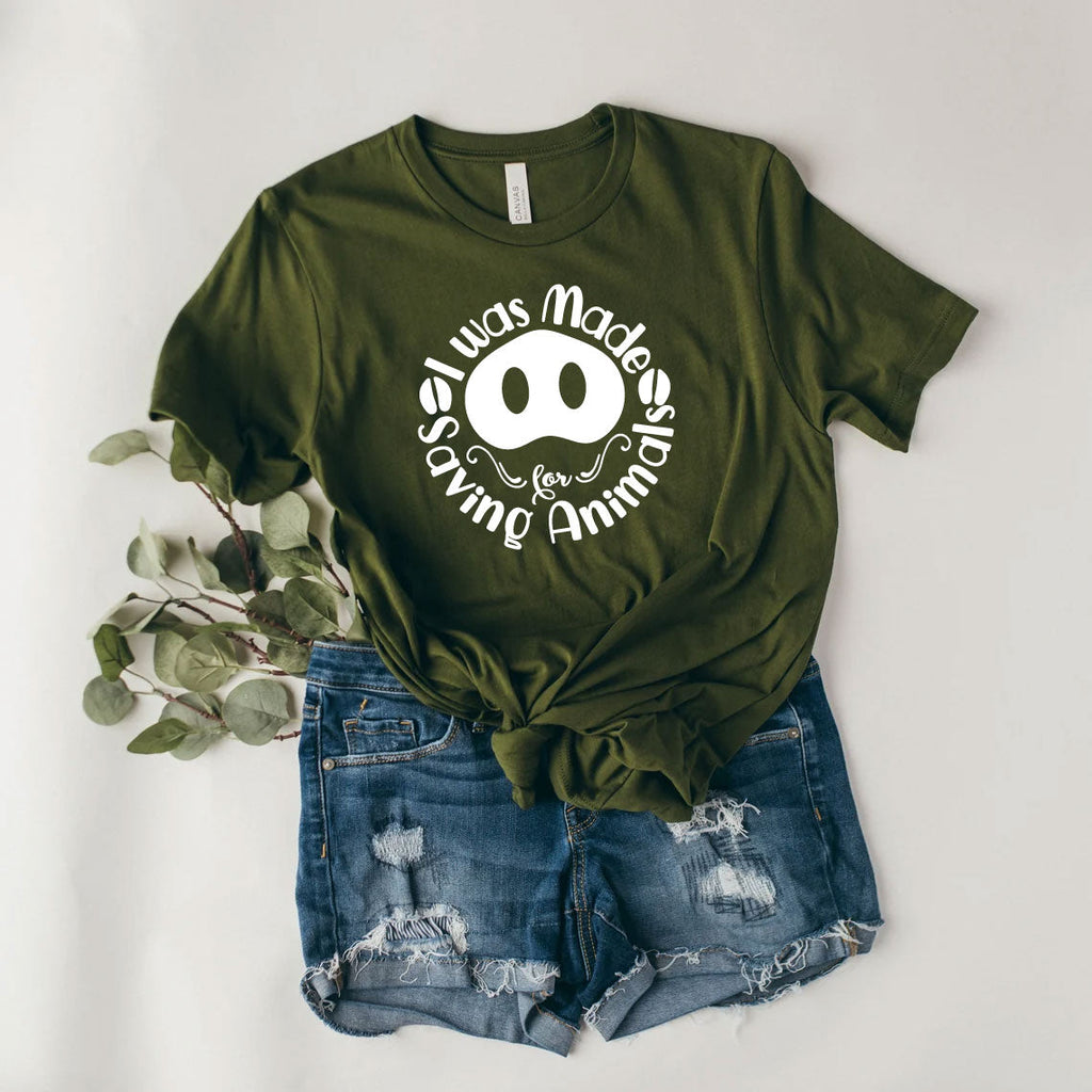 I Was Made For Saving Animals with Pig Nose Crew Neck T-Shirt
