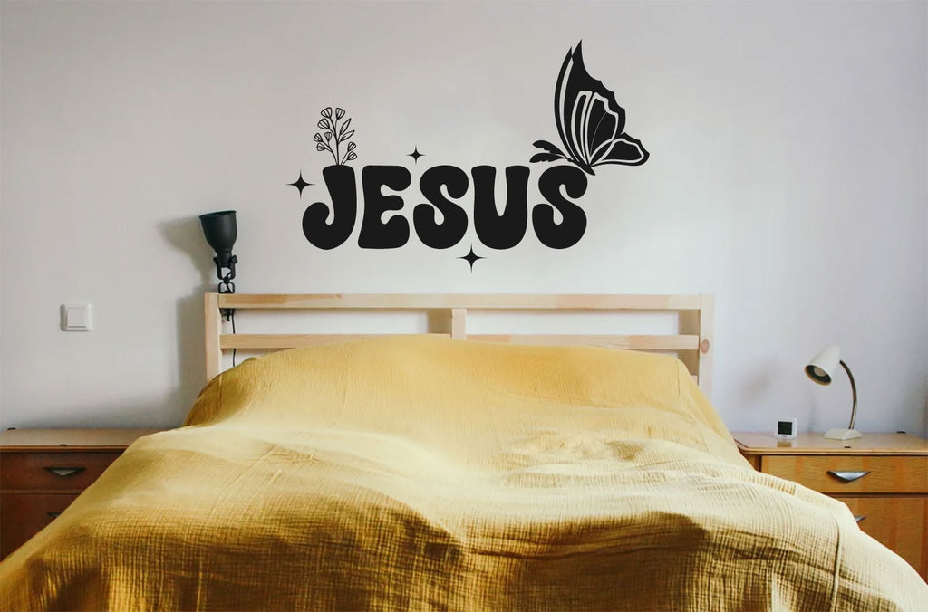 Jesus With Wildflowers and Butterfly Vinyl Wall Decal