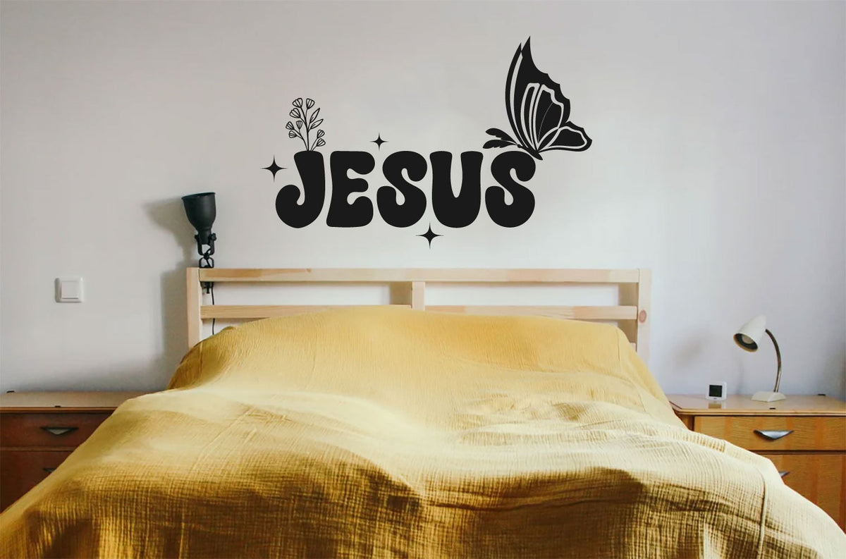 Jesus With Wildflowers and Butterfly Vinyl Wall Decal
