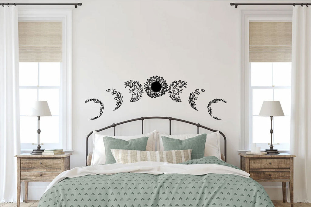 Moon Phases Sunflower Wildflowers Celestial Vinyl Wall Decal
