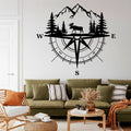 Moose Mountains and Pine Trees Compass Vinyl Wall Decal