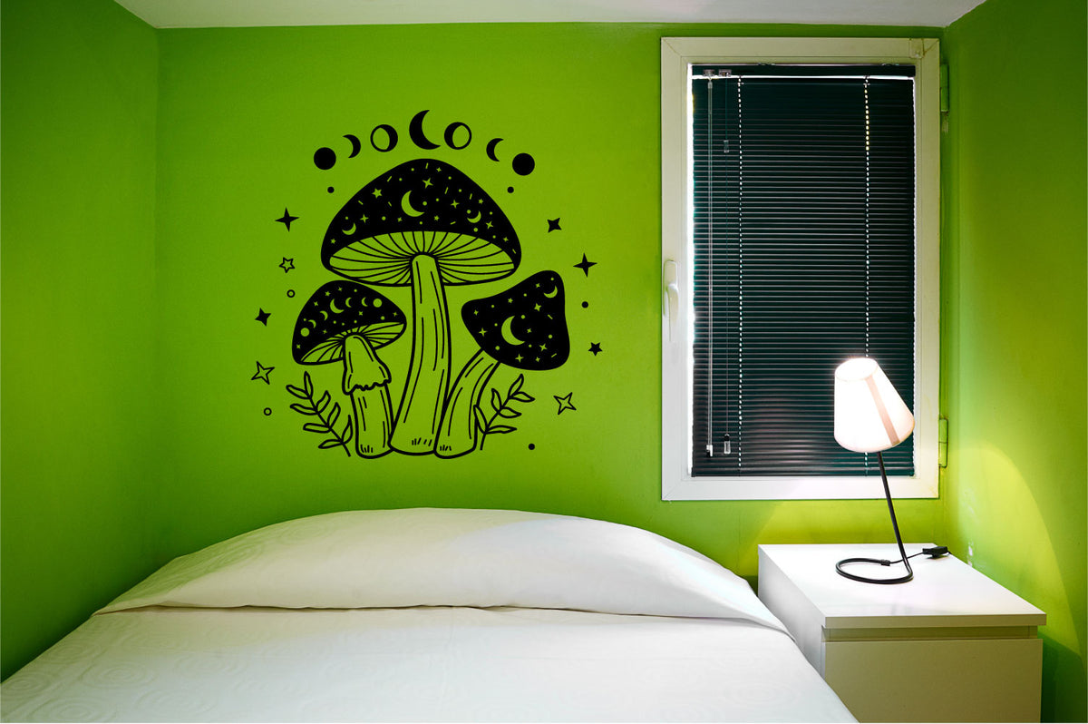 Celestial Moon Phases and Mushrooms Vinyl Wall Decal