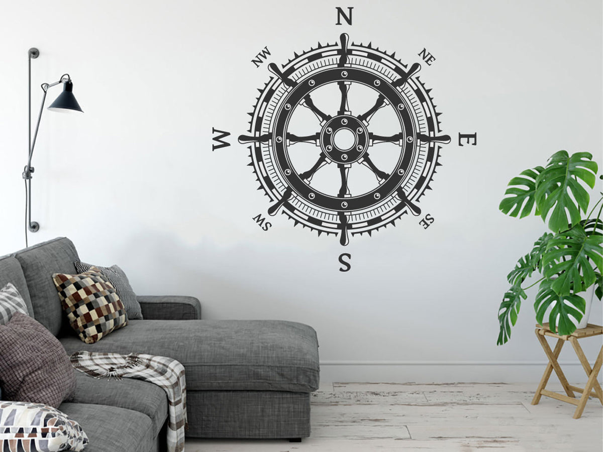 Nautical Compass Shipwheel Vinyl Home Decor Wall Decal 