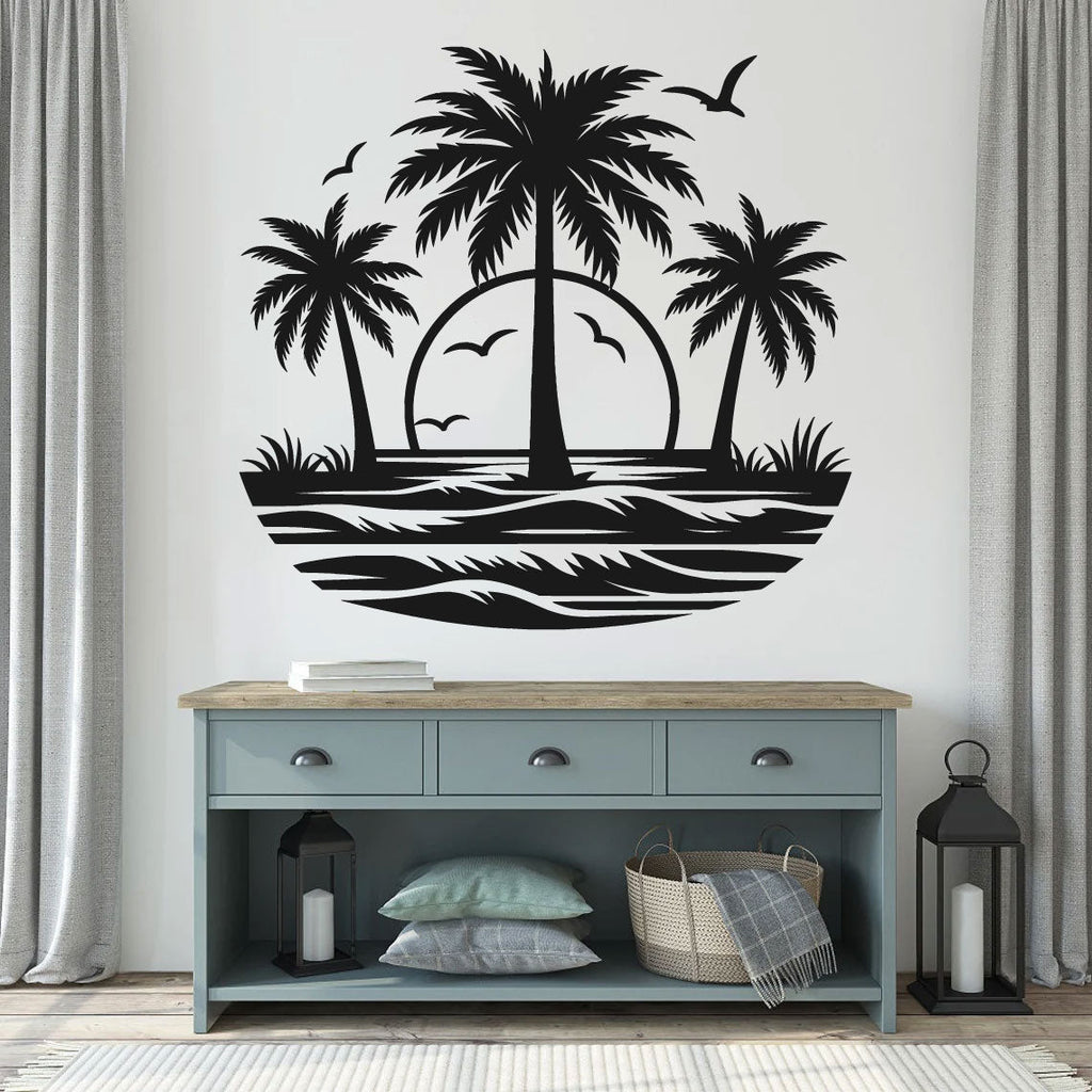 Palm Tree Beach Scene Vinyl Wall Decal