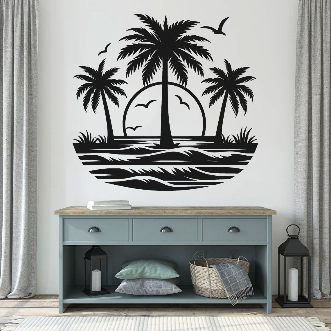 Palm Tree Beach Scene Vinyl Wall Decal