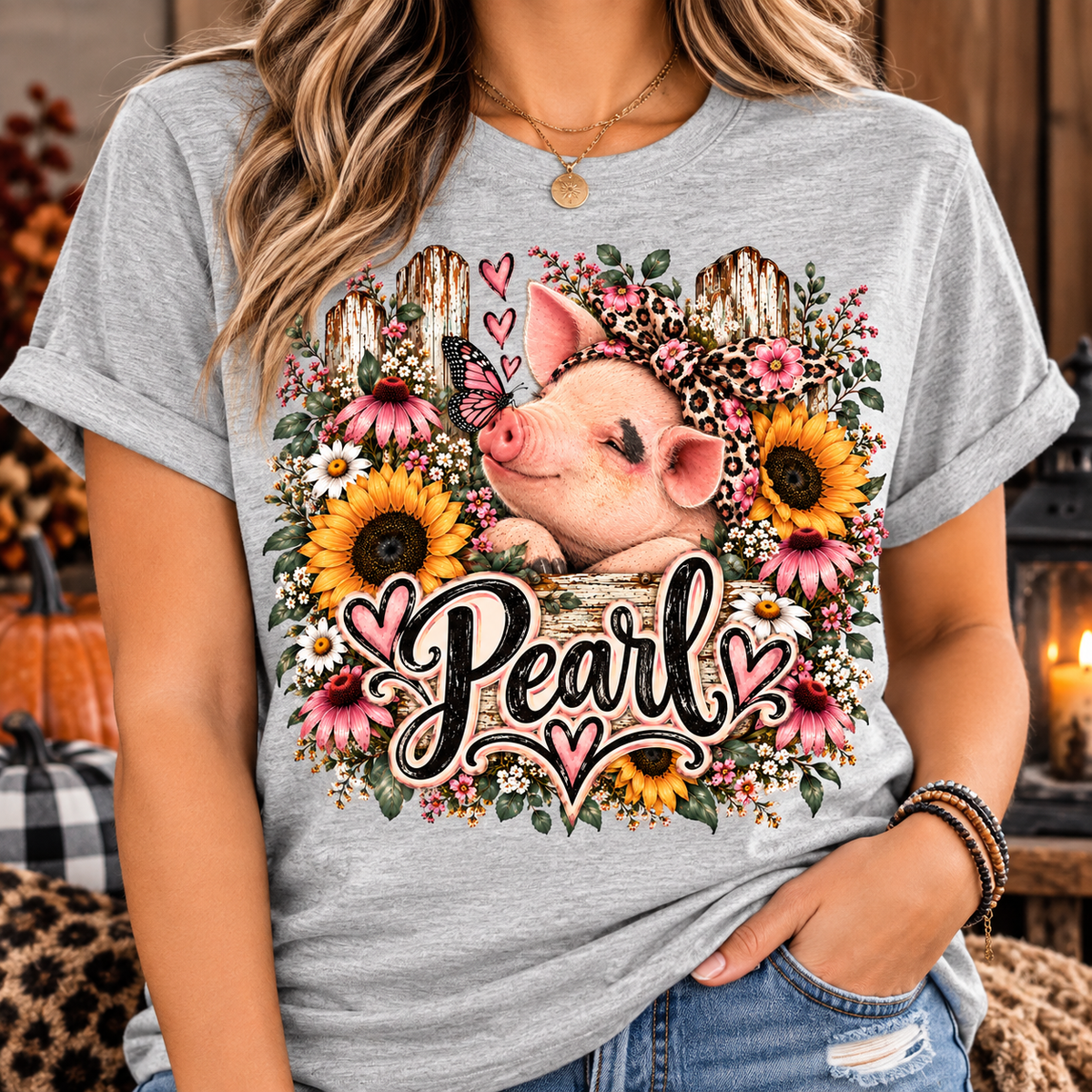 Pearl Wildflower & Butterfly Crew Neck T-Shirt