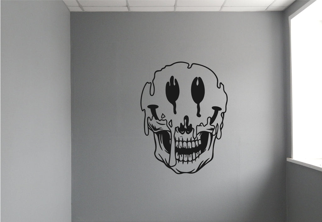 Smiley Face Melting Skull Vinyl Wall Decal
