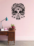 Sugar Skull Girl and Flowers Vinyl Wall Decal