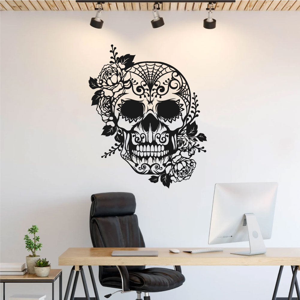 Sugar Skull and Flowers Vinyl Wall Decal
