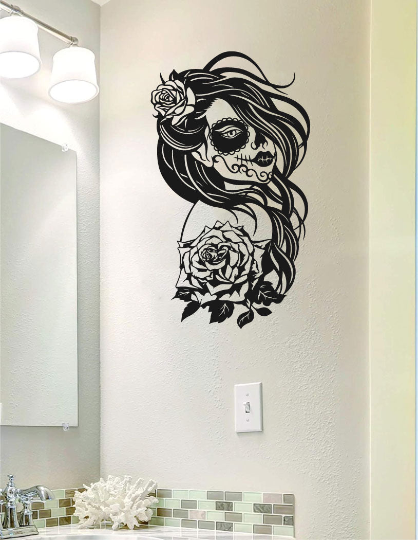Sugar Skull Girl Vinyl Home Decor Wall Decal 