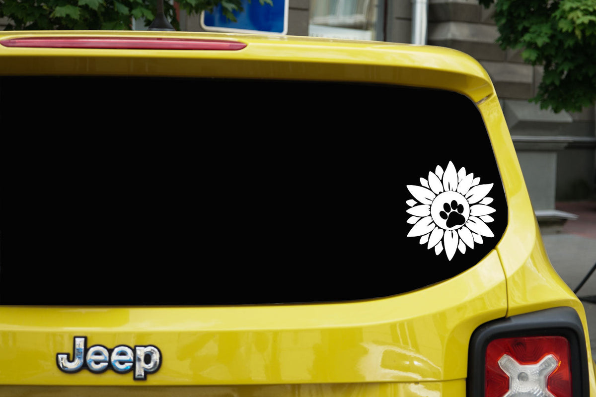 Sunflower and Dog Paw Print Vinyl Wall Decal