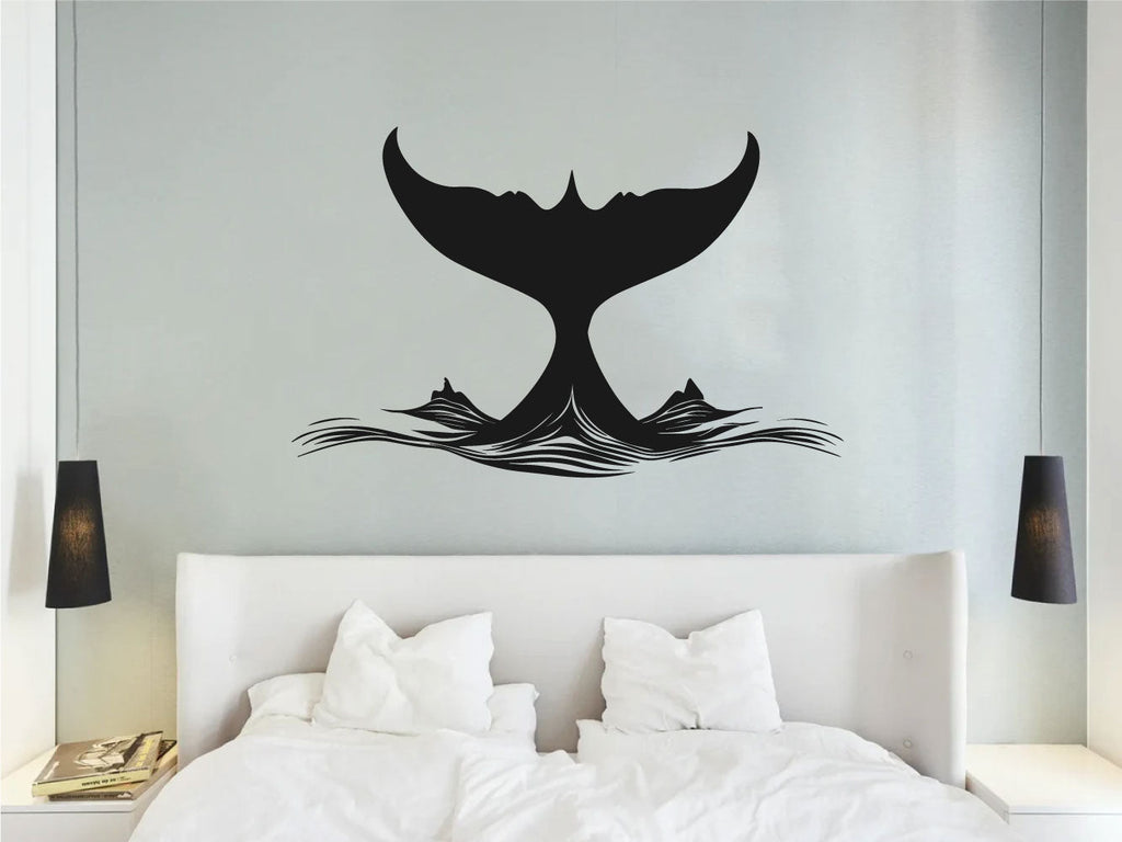 Whale Tail and Waves Silhouette Vinyl Wall Decal