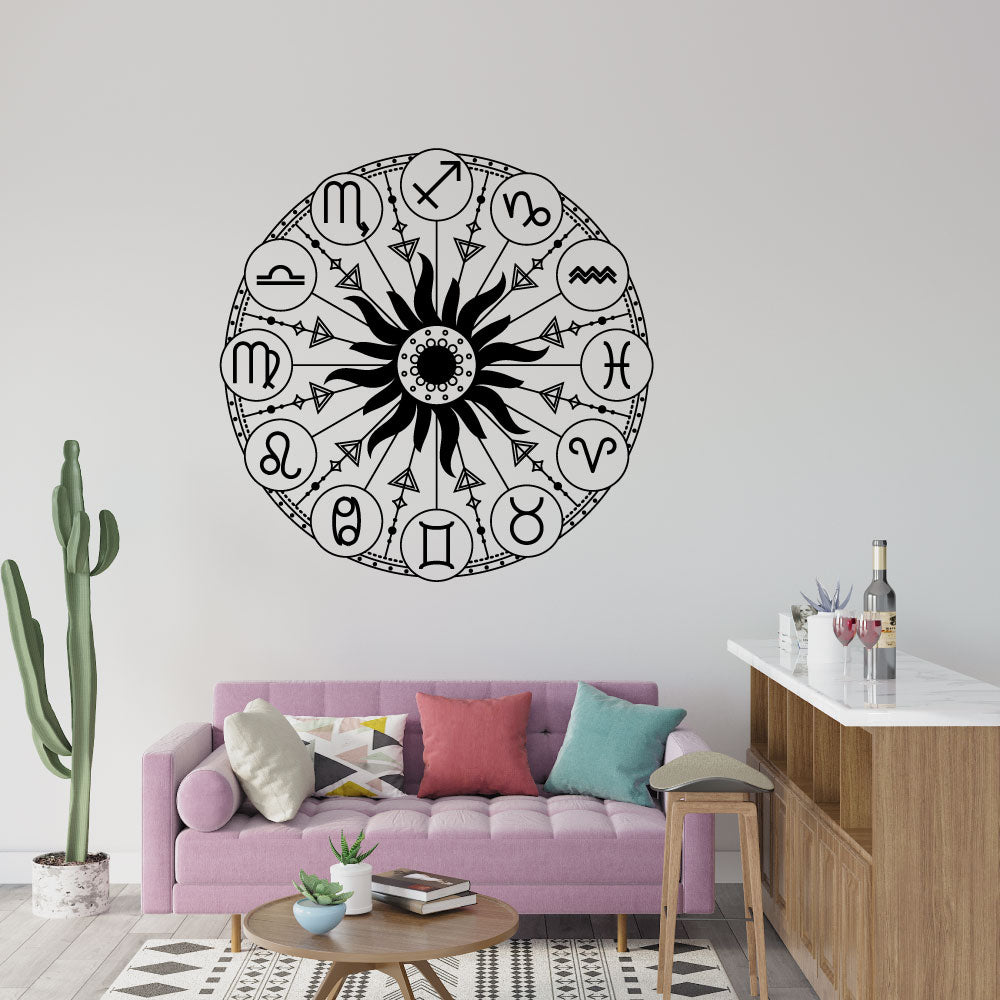 Zodiac Astrology Wheel Sun Moon Constellations Vinyl Wall Decal