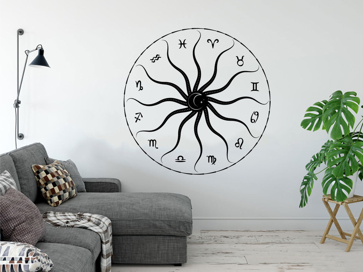 Zodiac Astrology Wheel Sun Moon Constellations Vinyl Wall Decal