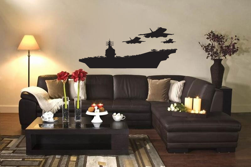 Military Aircraft Carrier Ship and Fighter Jet Airplanes Vinyl Wall Decal
