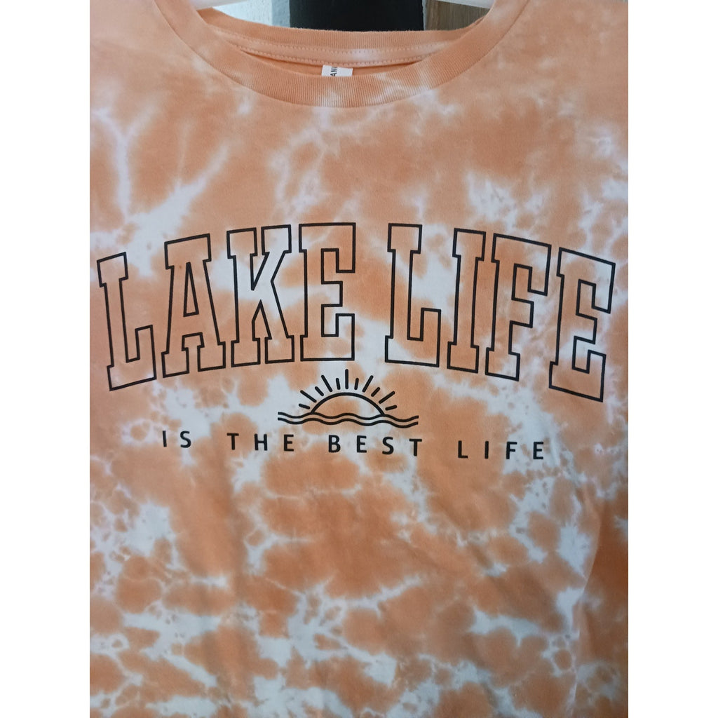 Lake Life is the Best Life Coral Tie Dye Tee T-Shirt Size Medium ***