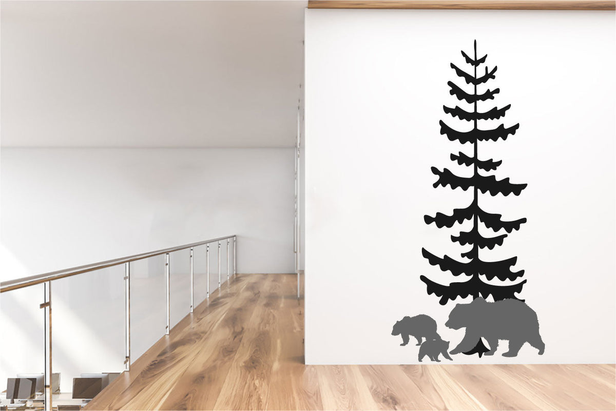 Bear Cubs and Pine Tree Vinyl Wall Decal