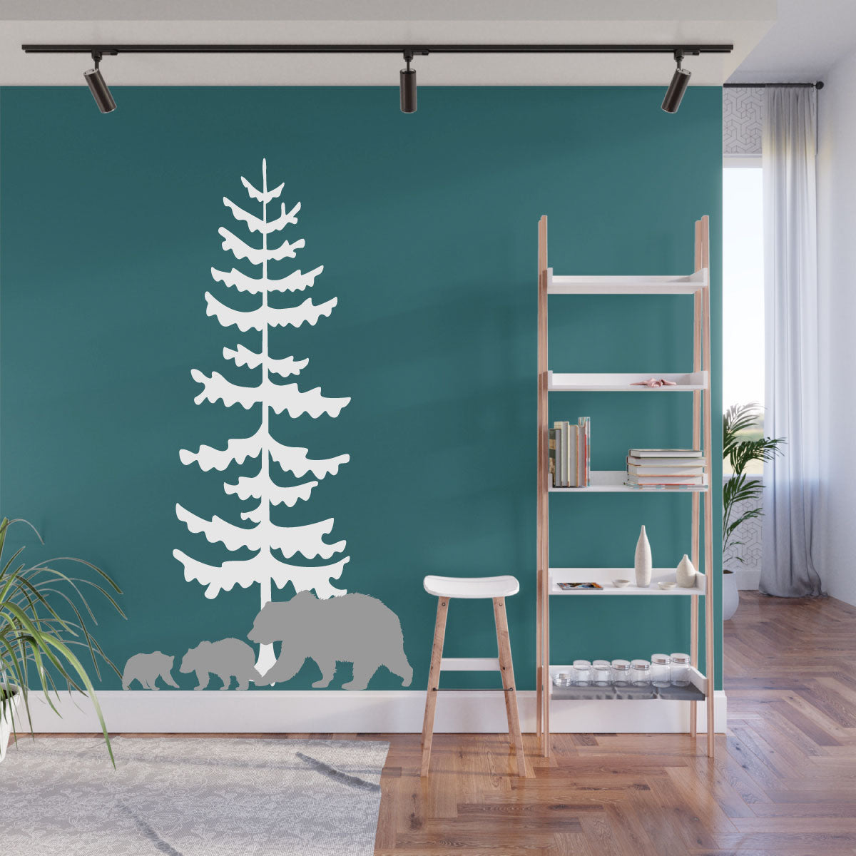 Bear Cubs and Pine Tree Vinyl Wall Decal