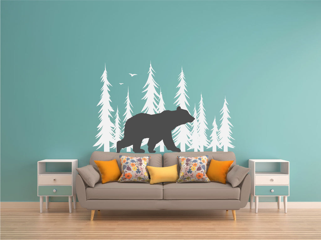 Bear and Pine Trees Vinyl Wall Decal