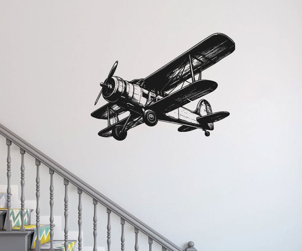 Biplane Airplane Silhouette Vinyl Wall Decal