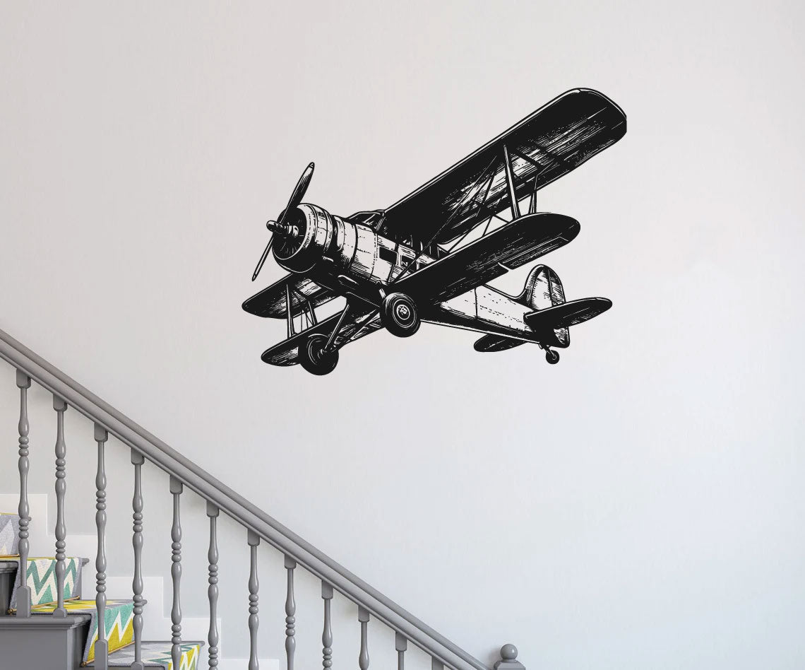 Biplane Airplane Silhouette Vinyl Wall Decal