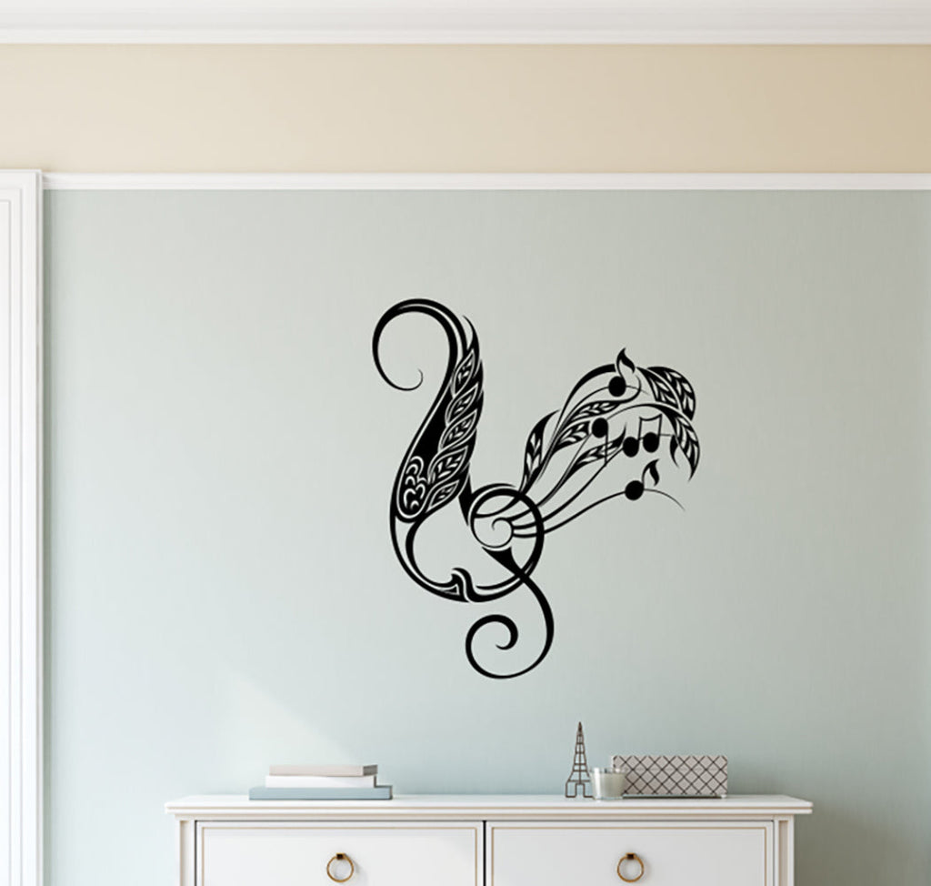 Boho Feather Treble Clef Swirl Music Note Vinyl Wall Decal