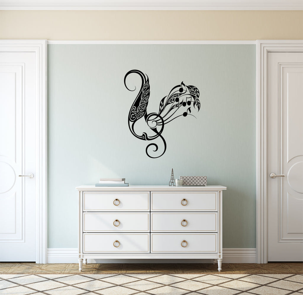 Boho Feather Treble Clef Swirl Music Note Vinyl Wall Decal